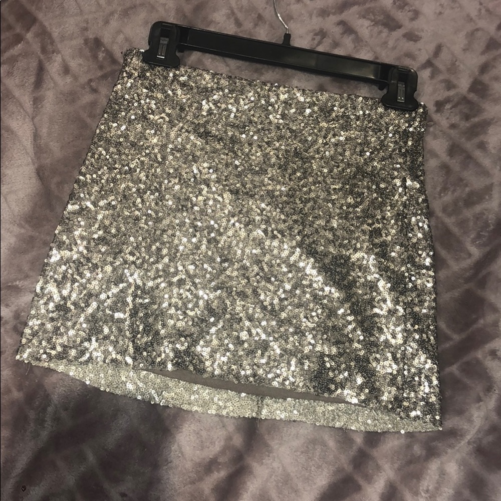 Silver Sequin Mini Skirt